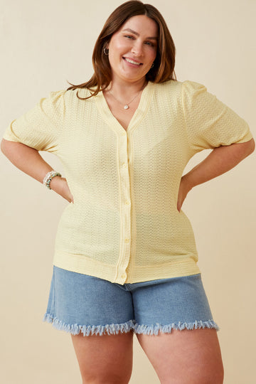 HK1754 IVORY Womens Heart Knitted Puff Sleeve Knit Top Front